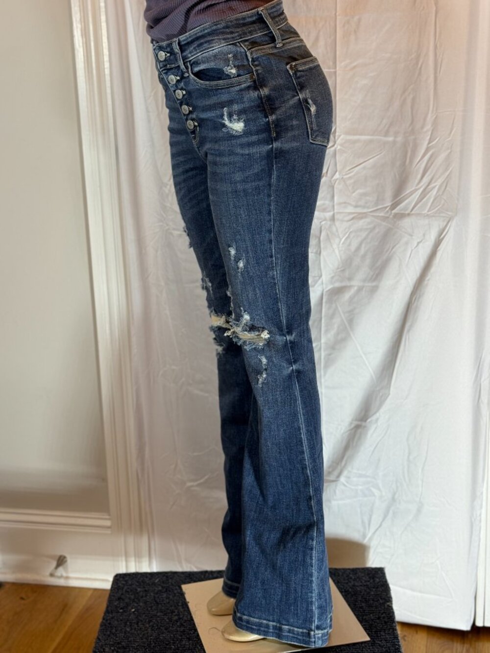 Judy Blue stretch Trouser Flare Ripped Button Fly Jeans Women's 7/28 see descr. - Picture 3 of 8